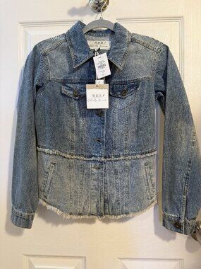 RRR Womens Small Blue Denim Jean Jacket with Embroidered Steer NWT